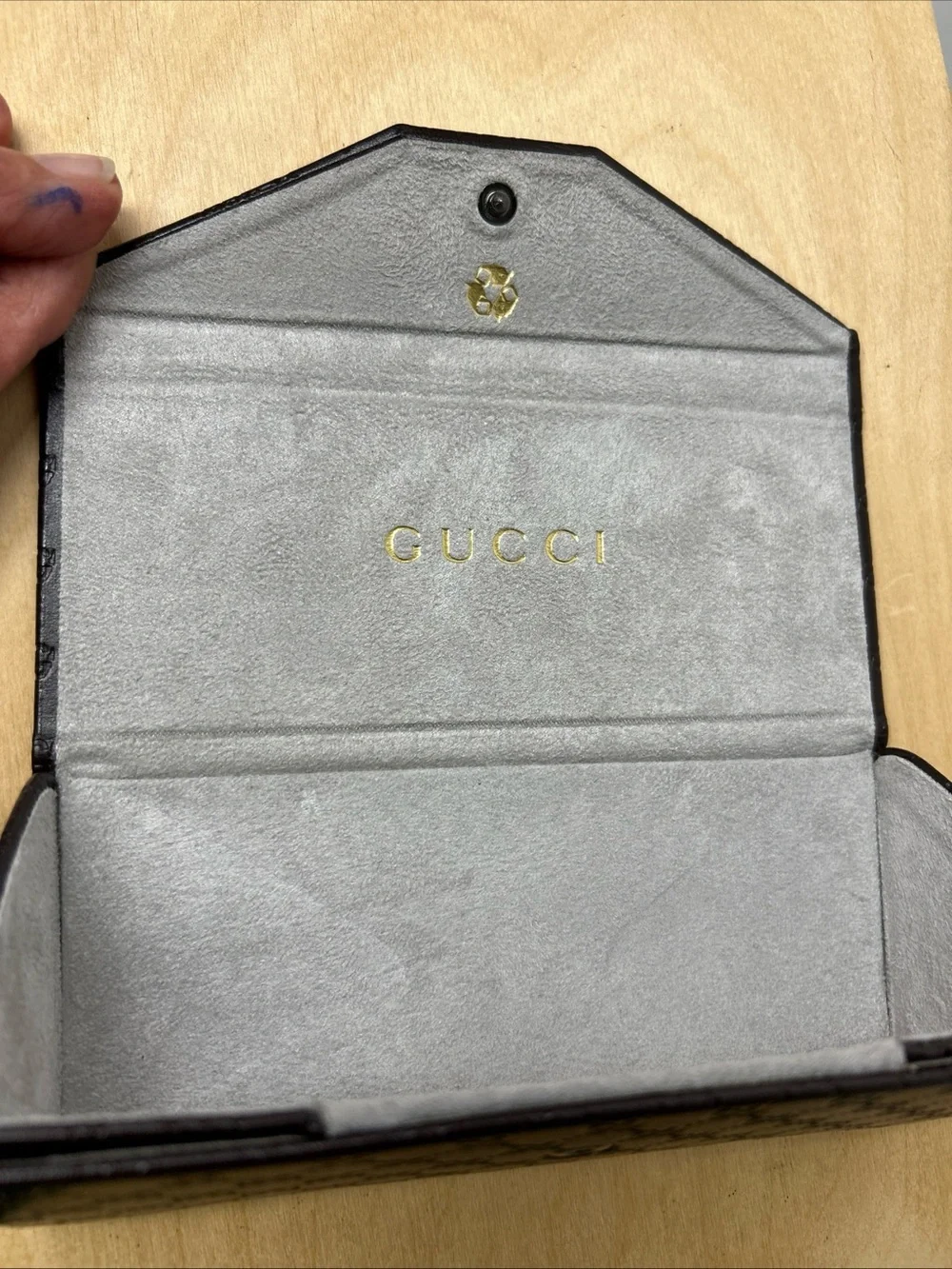 Genuine Gucci Eyeglasses Sunglasses Case Folding Triangle Hard Brown GG Logo